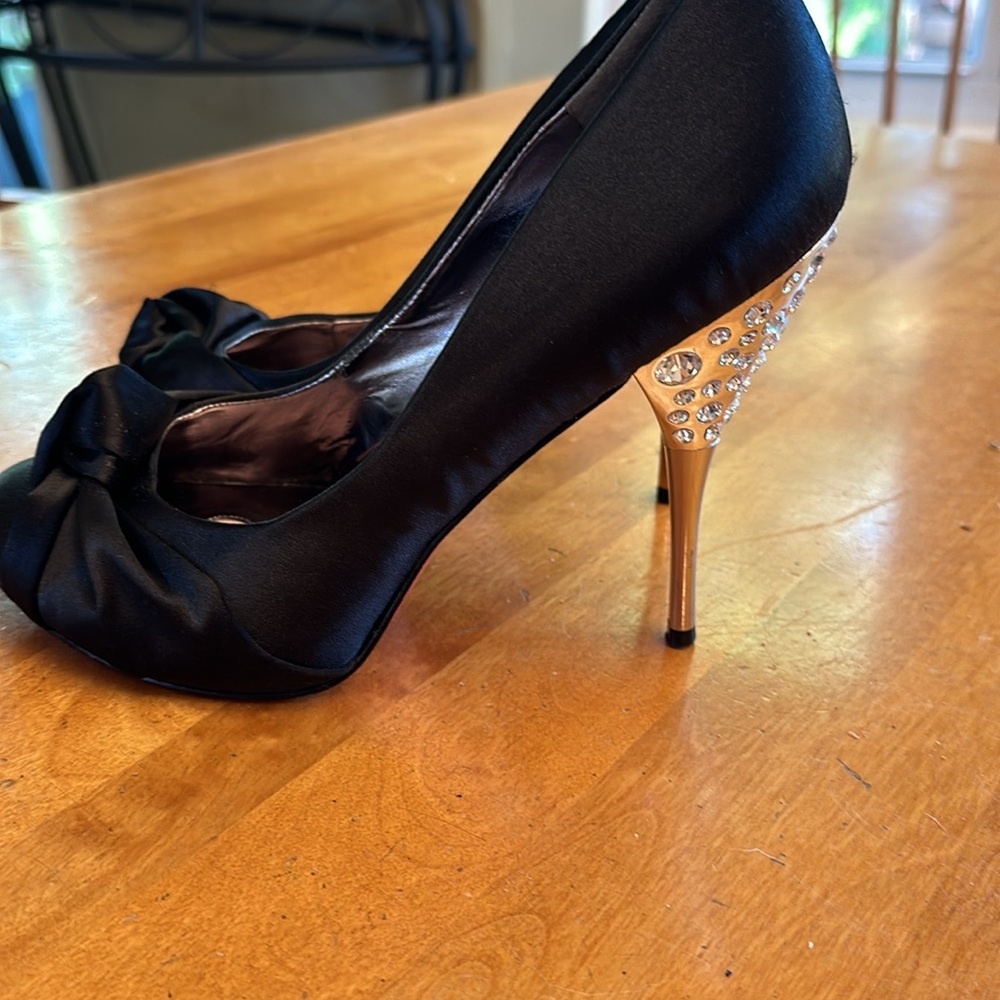 Paris Hilton Spelled Black Heels with rhinestone heel